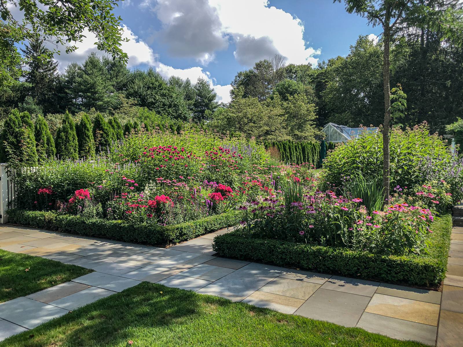 Perennial border with phlox, bee balm and coneflower