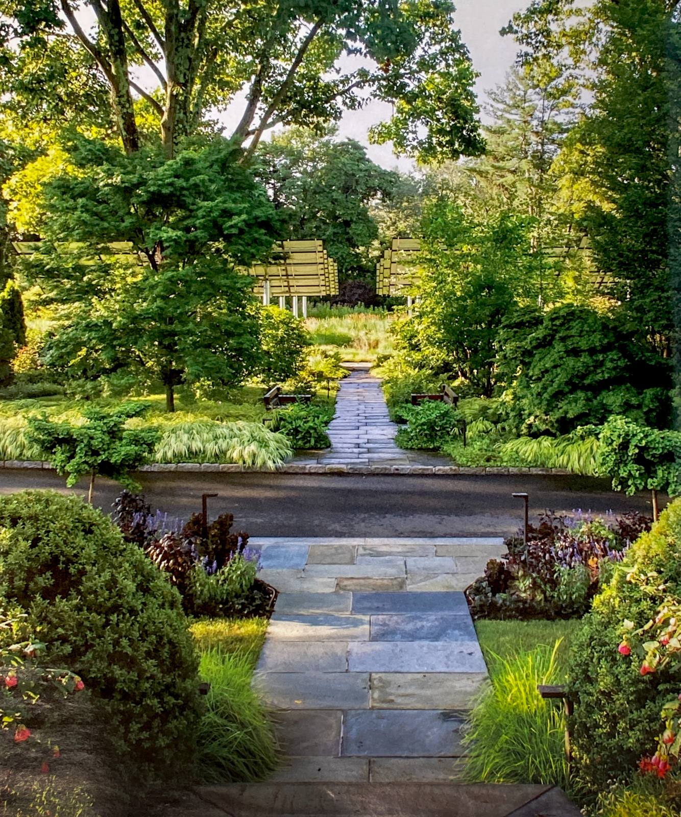 Bluestone walk and steps leading toward the solar orchard